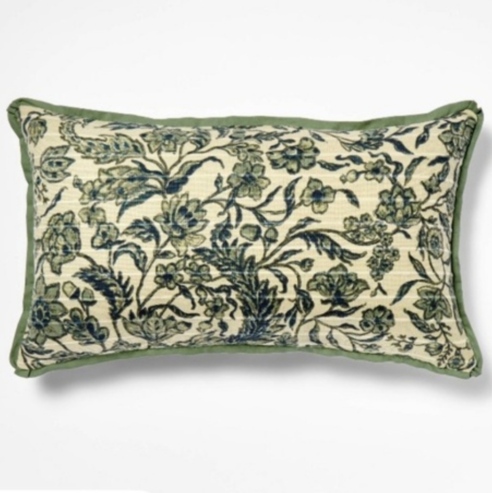 Threshold Studio McGee Jacobean Floral Throw Pillow Green and Blue Cottagecore